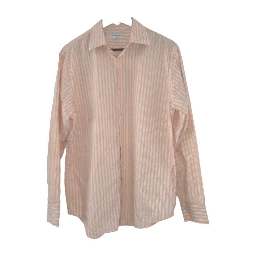 Banana Republic Mens M Orange White Stripe Long Slv Button Down Shirt Cotton